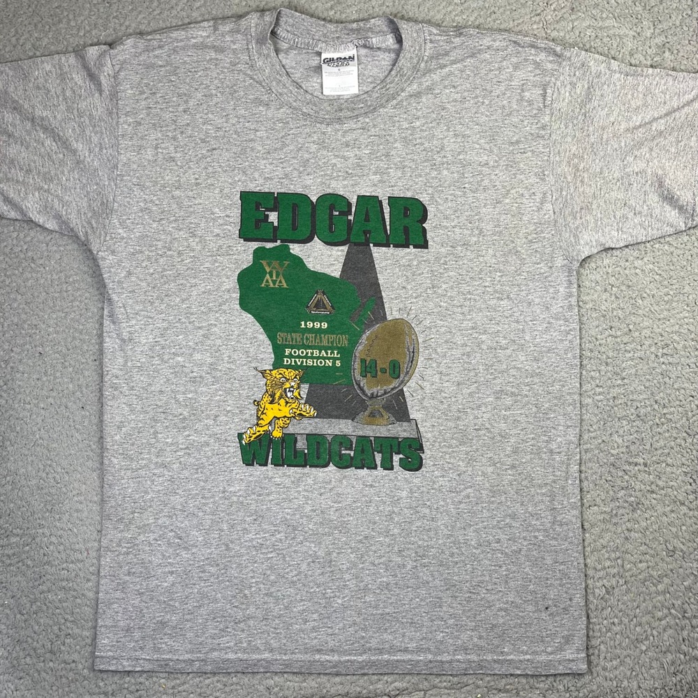 Edgar Wildcats Football T Shirt Vintage 1999 State Champion WIAA Wisconsin Sz L